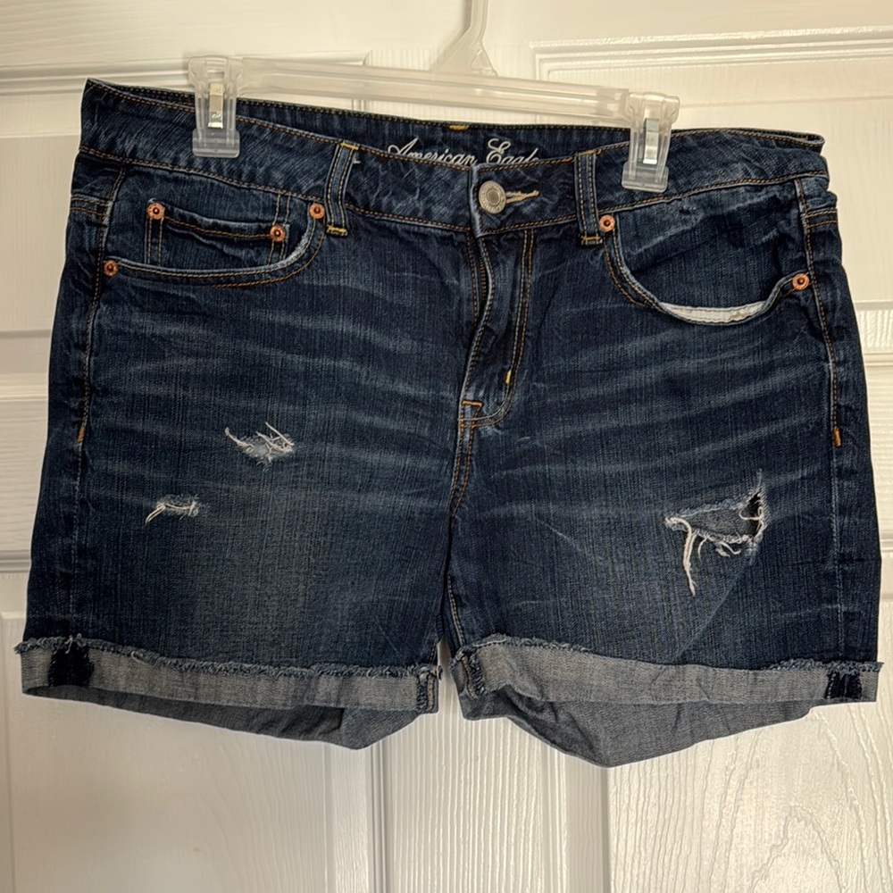 American Eagle Outfitters Women's Distressed Denim Shorts - Dark Blue